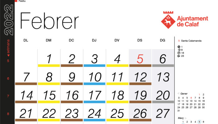 Calendari de recollida porta a porta – febrer 2022