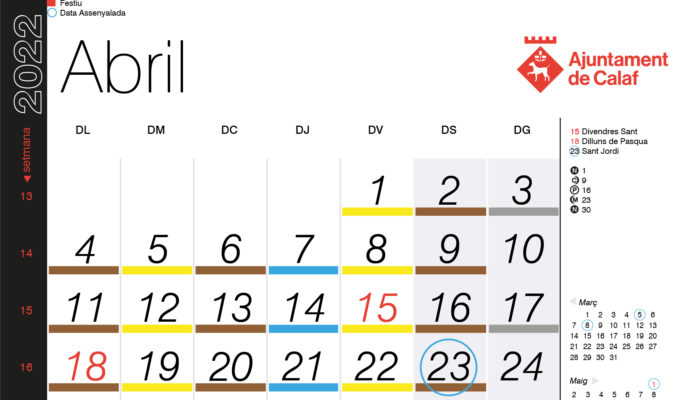 Calendari de recollida porta a porta – abril 2022