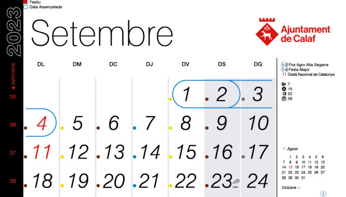 Calendari de recollida porta a porta – setembre 2023