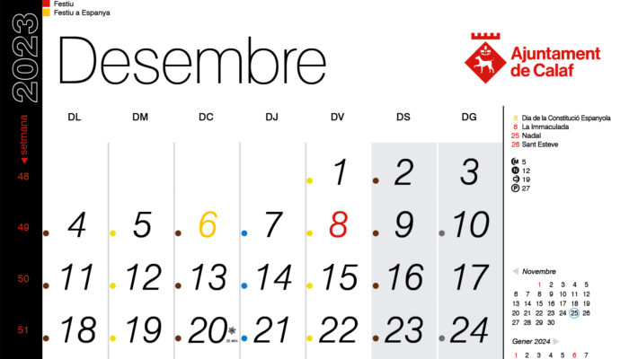 Calendari de recollida porta a porta – desembre 2023