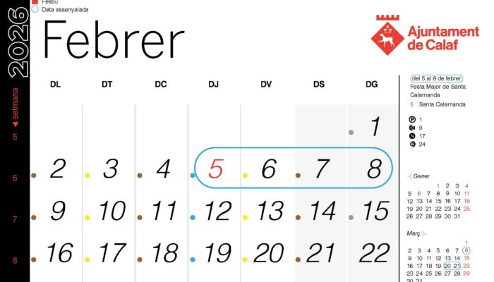 Calendari de recollida porta a porta – febrer 2026