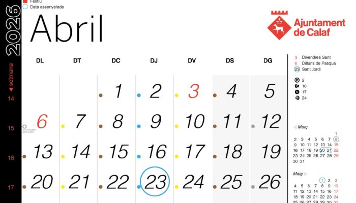 Calendari de recollida porta a porta – abril 2026