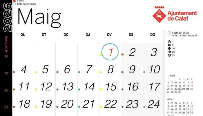 Calendari de recollida porta a porta – maig 2026