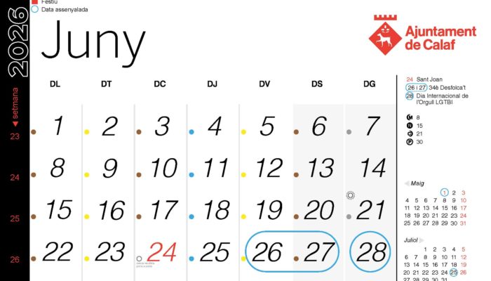 Calendari de recollida porta a porta – juny 2026