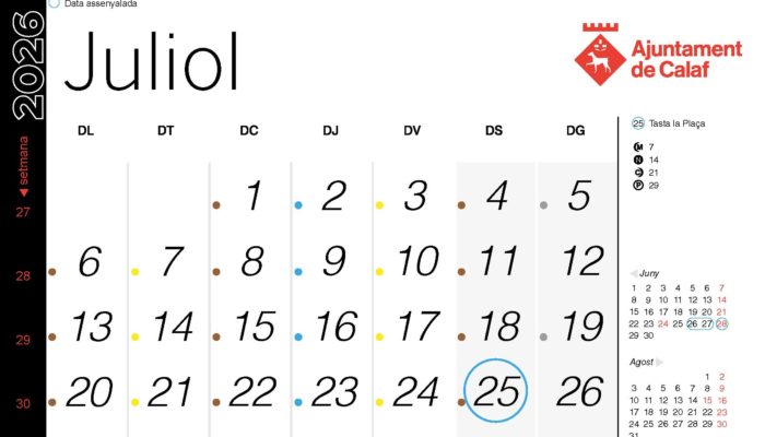 Calendari de recollida porta a porta – juliol 2026