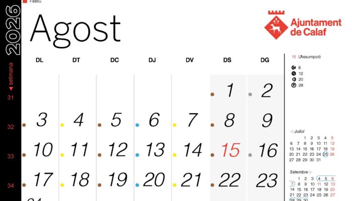 Calendari de recollida porta a porta – agost 2026