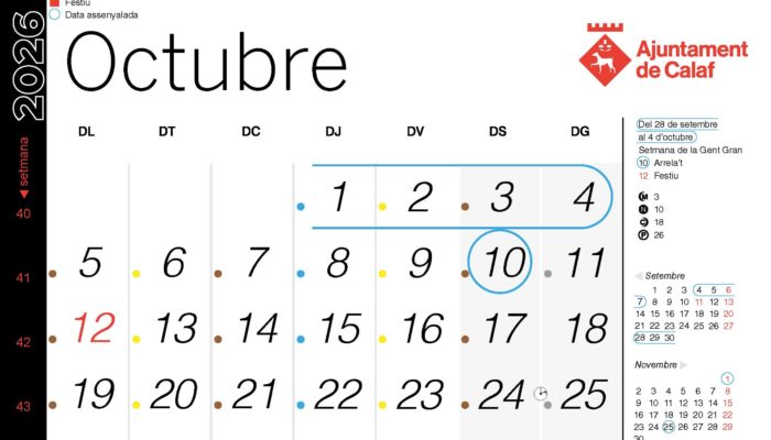 Calendari de recollida porta a porta – octubre 2026