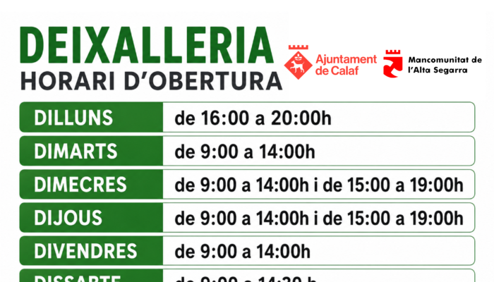 Nou horari de la Deixalleria